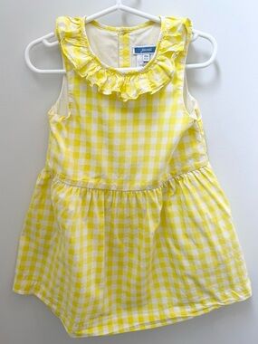 Jacadi Yellow and White Gingham Ruffle Neck Kids Dress